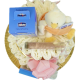 Tarta de pañales de luxe de 2 pisos con accesorios de baño, peluche y lazo rosa