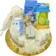 Tarta de pañales original de 1 piso con accesorios de baño, lazo blanco y peluche para bebé